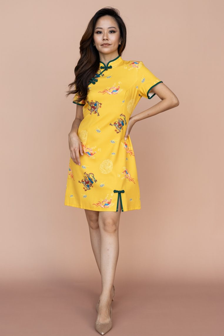Dragon and Phoenix Print A Line Cheongsam - Image 4