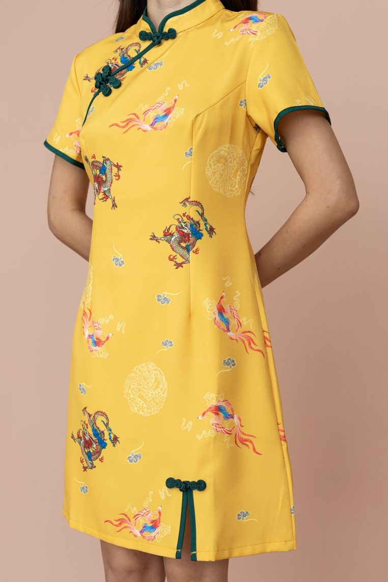 Dragon and Phoenix Print A Line Cheongsam - Image 7