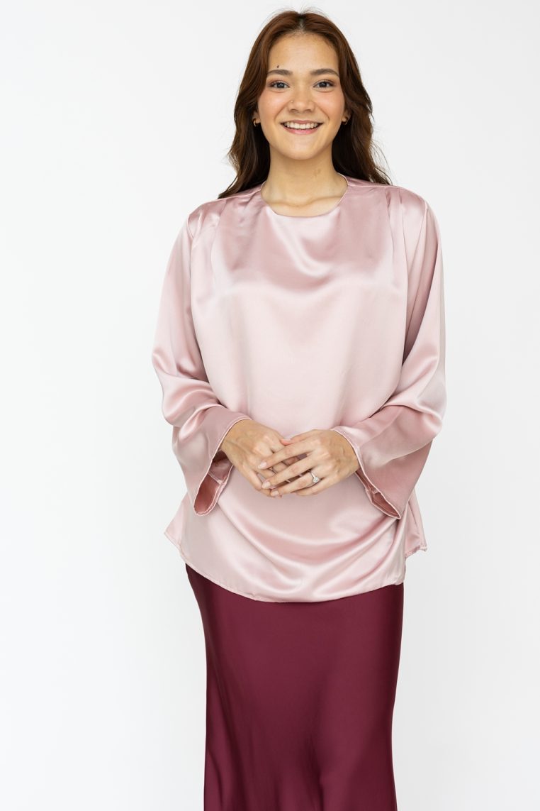 Satin Pleat Side Tunic Top - Blush - Image 5