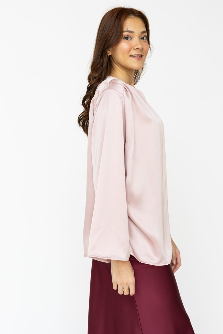 Satin Pleat Side Tunic Top - Blush - Image 6