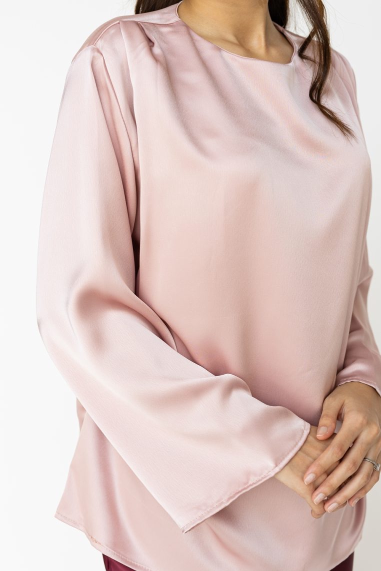 Satin Pleat Side Tunic Top - Blush - Image 7