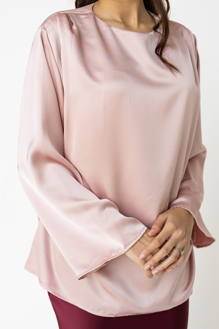 Satin Pleat Side Tunic Top - Blush - Image 8