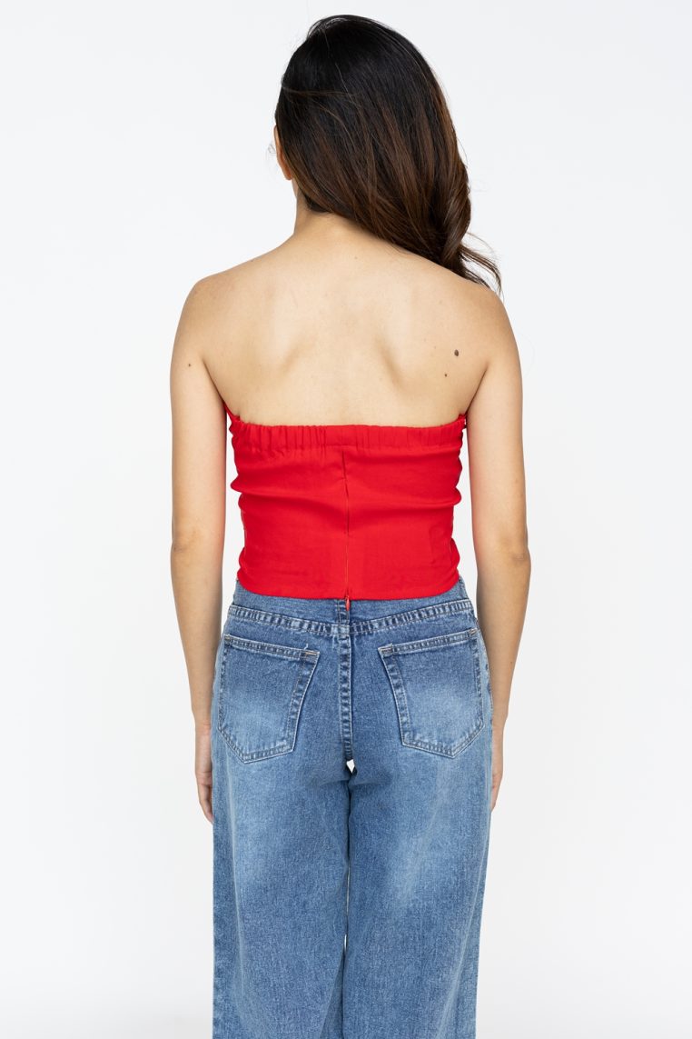 Alternative view of Basic Padded Tube Top - Red