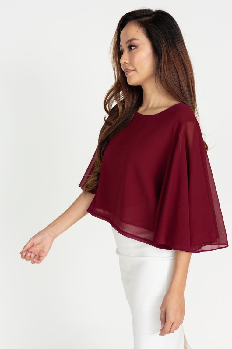 Flutter Sleeve Crop Blouse - Maroon - Image 5