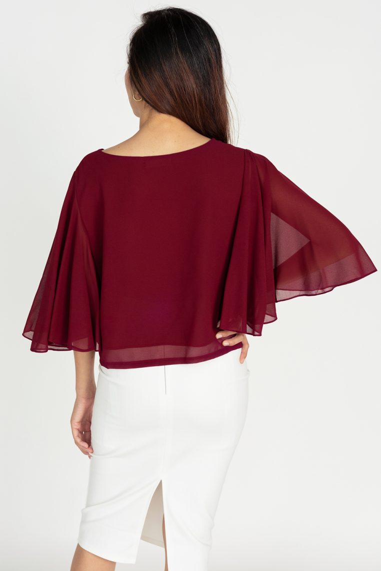Flutter Sleeve Crop Blouse - Maroon - Image 6