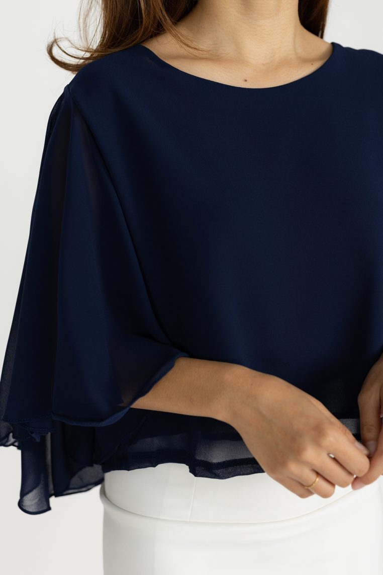 Alternative view of Flutter Sleeve Crop Blouse - Navy Blue