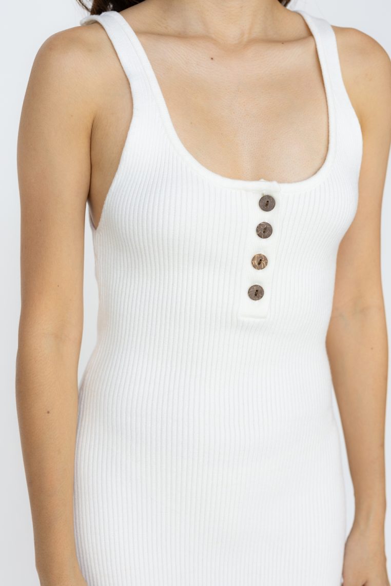 Alternative view of Knit Ribbed Button Tank Dress - Off White