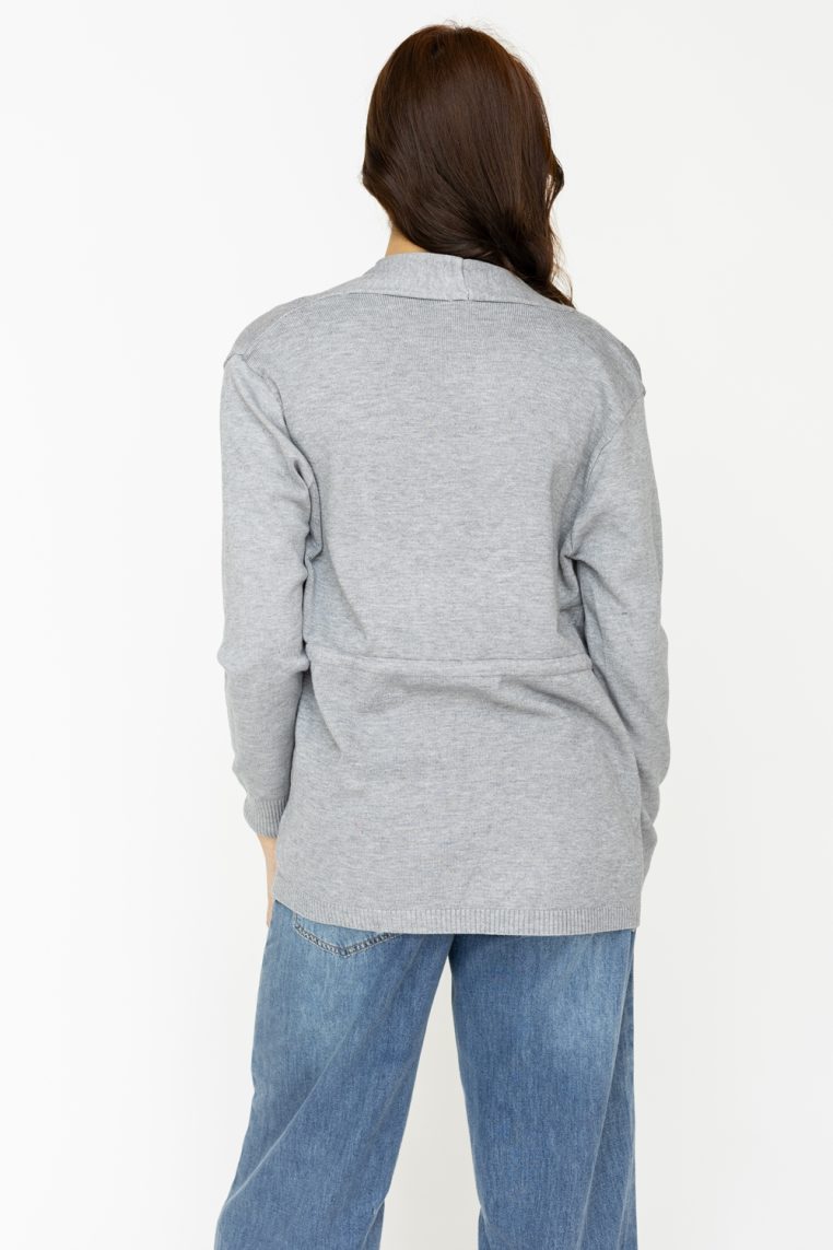 Alternative view of Ruched Tie Long Cardigan - Grey