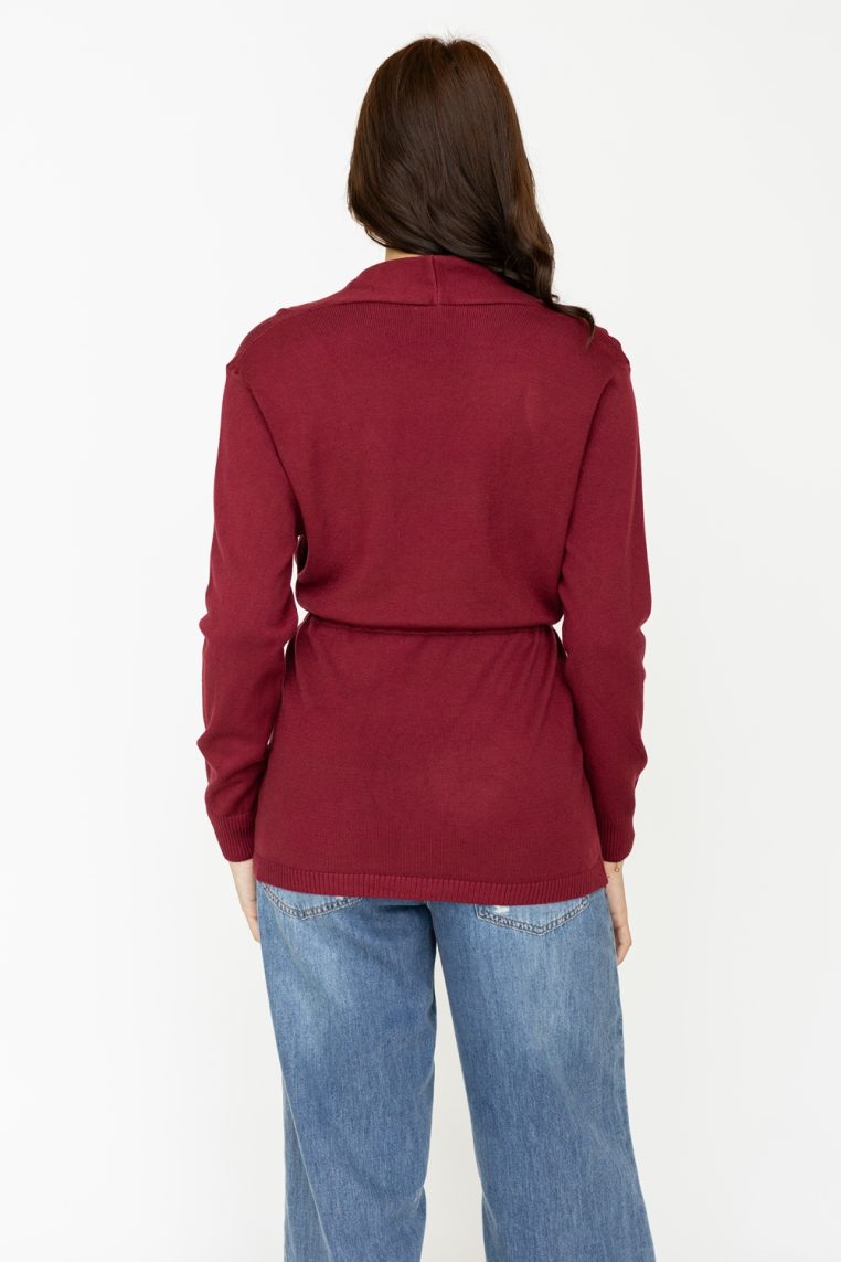 Alternative view of Ruched Tie Long Cardigan - Maroon
