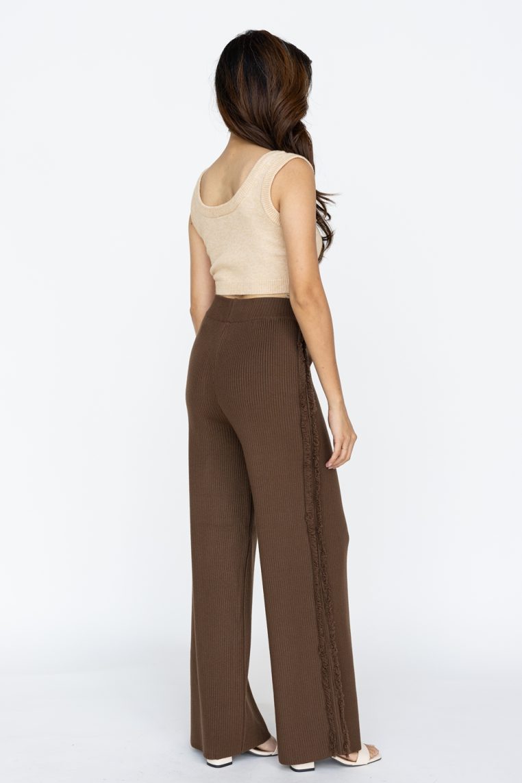 Alternative view of Fringe Ribbed Long Knit Pants - Brown