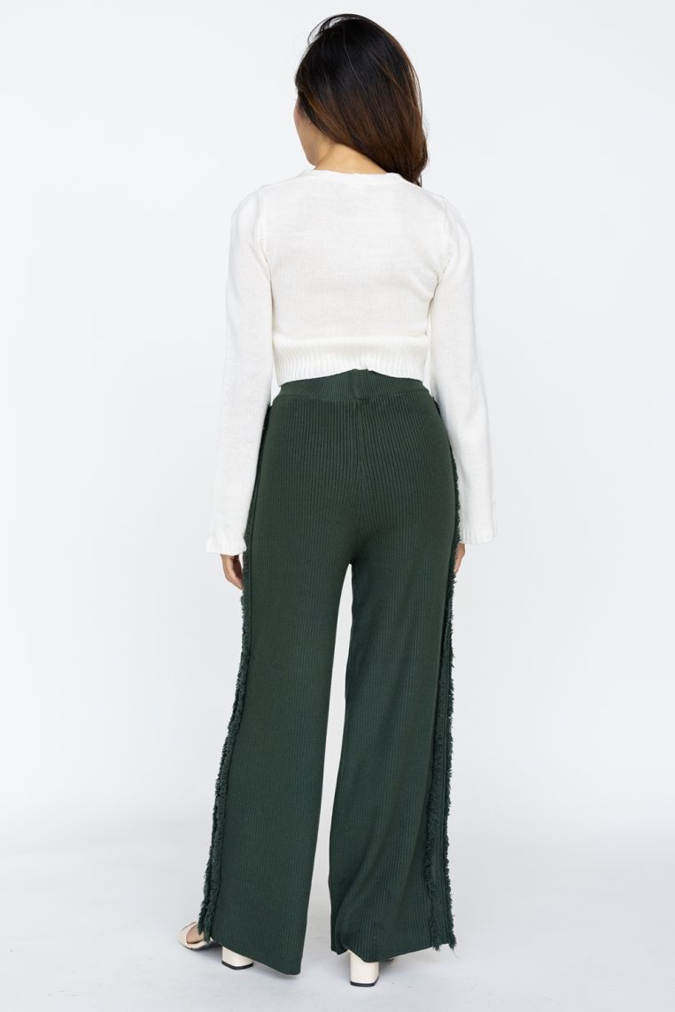 Alternative view of Fringe Ribbed Long Knit Pants - Forest Green