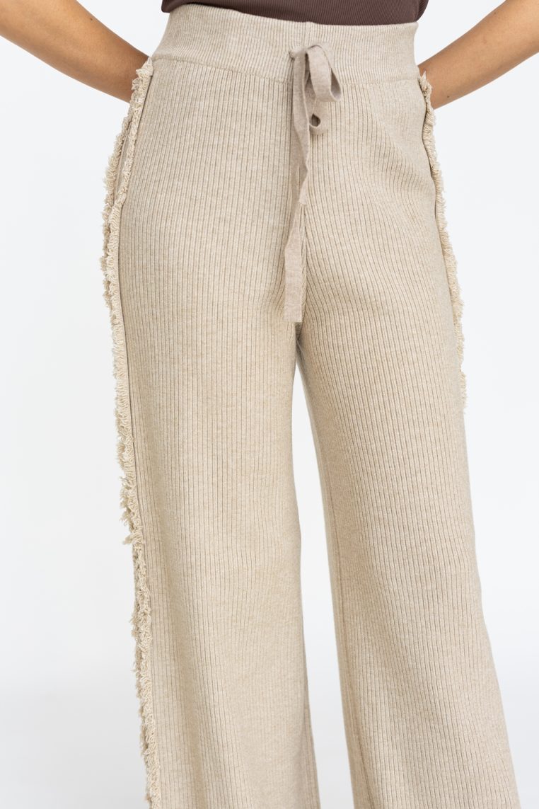 Alternative view of Fringe Ribbed Long Knit Pants - Khaki