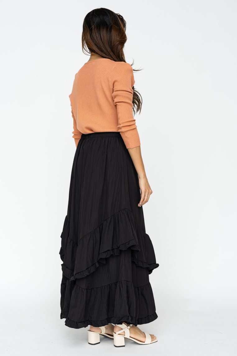 Alternative view of Asymmetrical Tiered Ruffle Skirt - Black