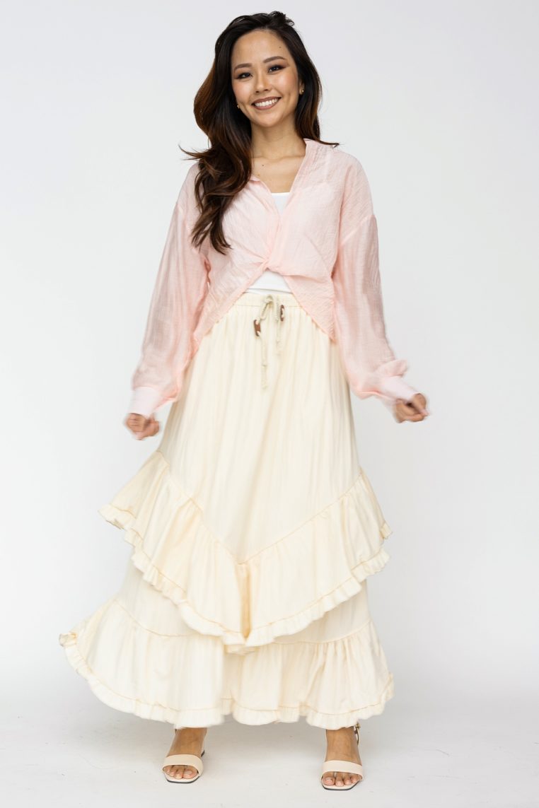Asymmetrical Tiered Ruffle Skirt - Cream - Image 4