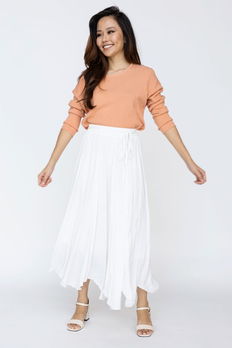 Irregular Hem Flare Maxi Skirt - White - Image 4