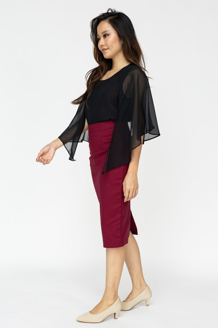 Cape Sleeve Blouse - Black - Image 4