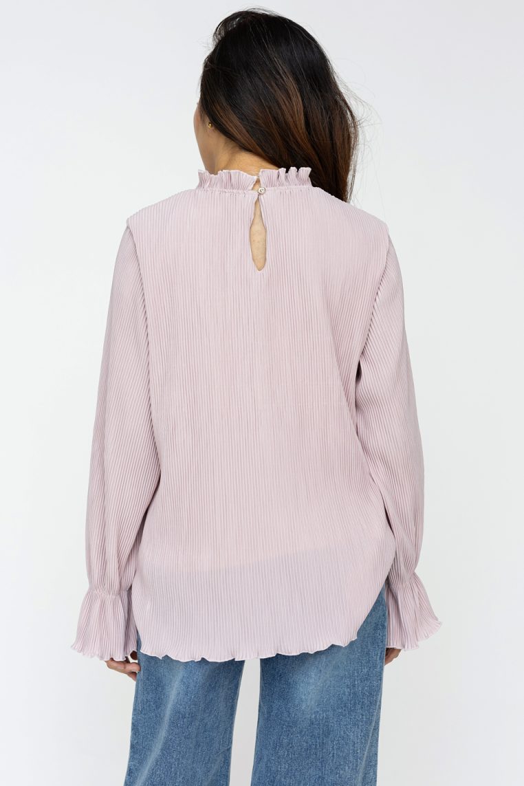 Alternative view of Full Pleat High Neck Long Sleeve Blouse - Blush