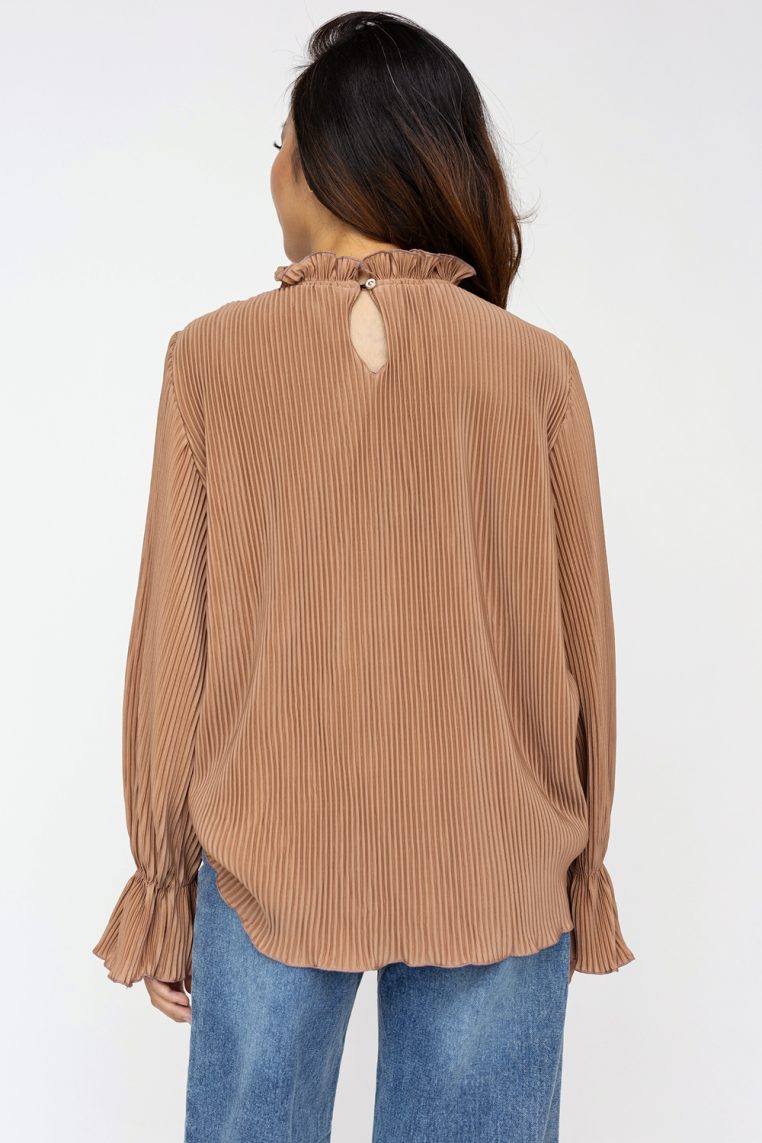 Alternative view of Full Pleat High Neck Long Sleeve Blouse - Camel