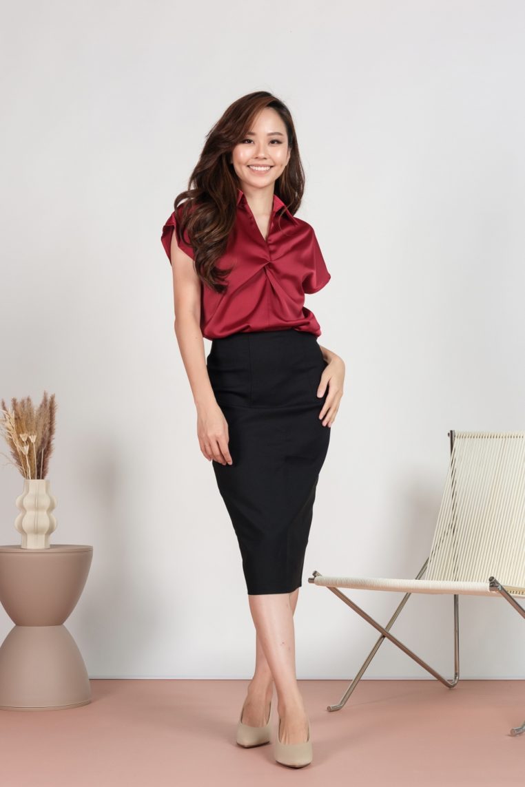 High Waist Knee Length Pencil Skirt - Black