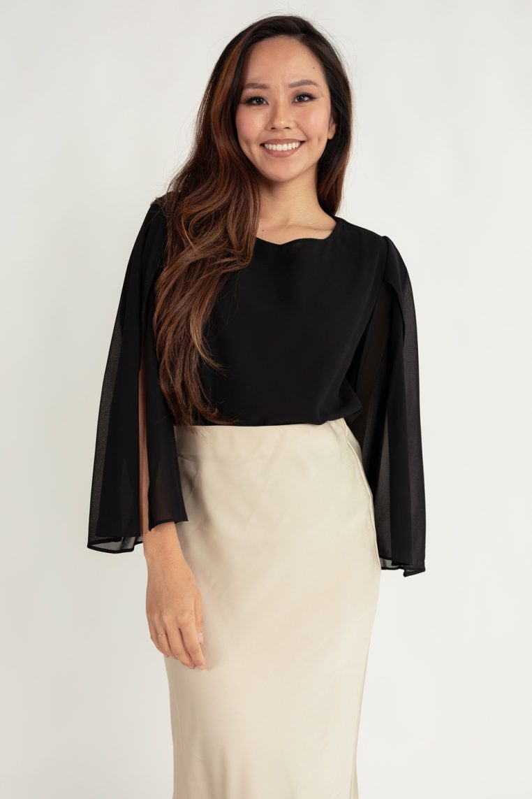 Long Slit Sleeve Blouse - Black