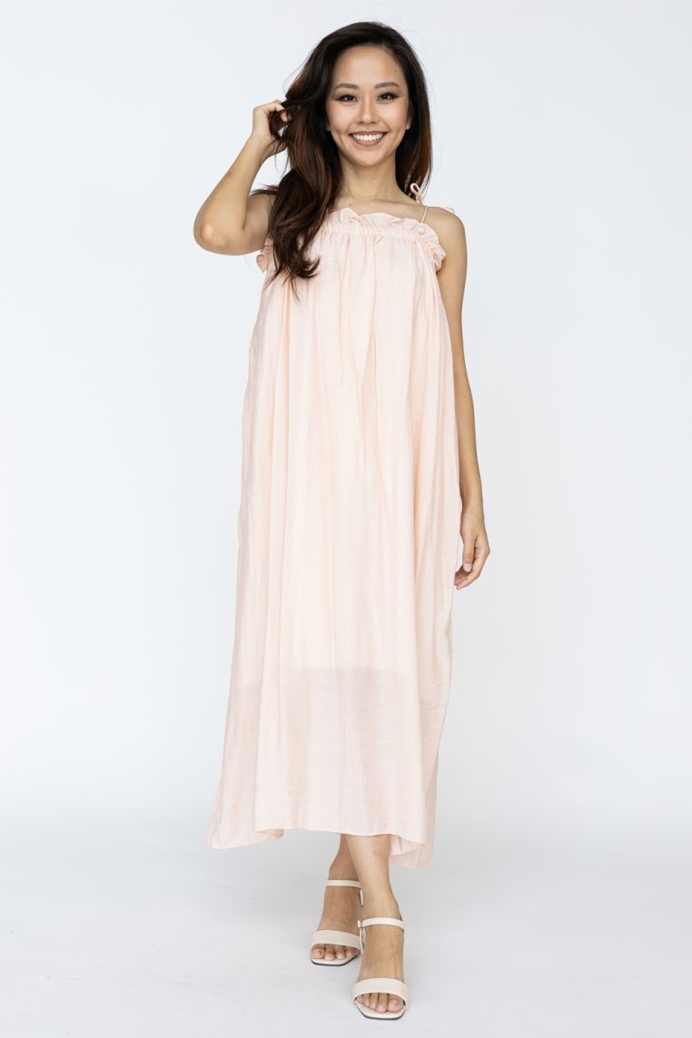 Ruffle Self Tie Strap Maxi Dress - Blush - Image 3