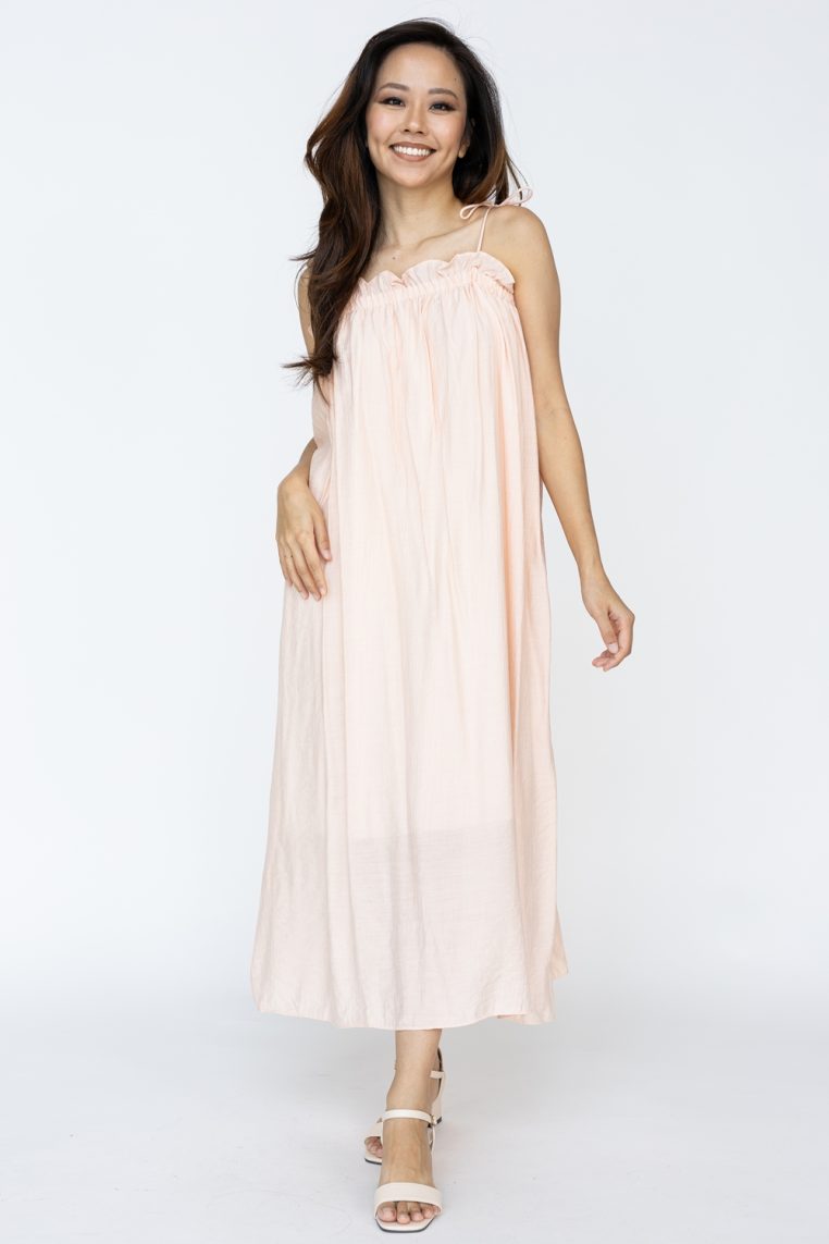 Ruffle Self Tie Strap Maxi Dress - Blush - Image 4