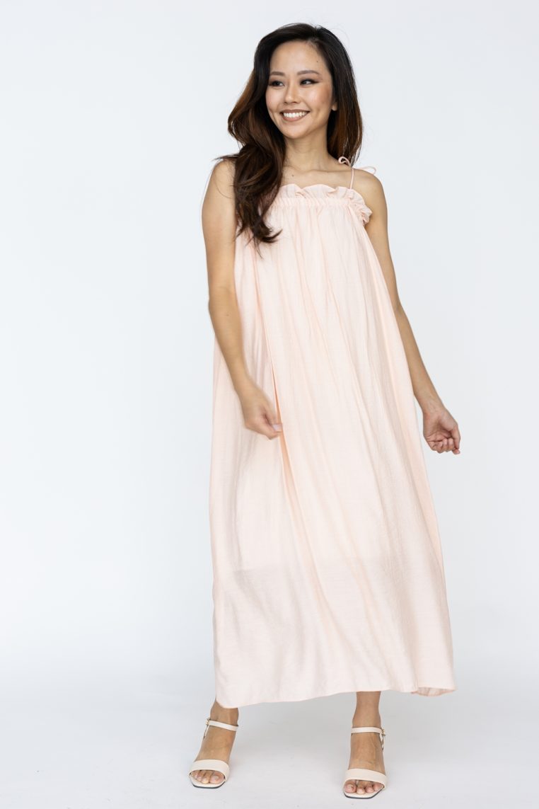 Ruffle Self Tie Strap Maxi Dress - Blush - Image 5
