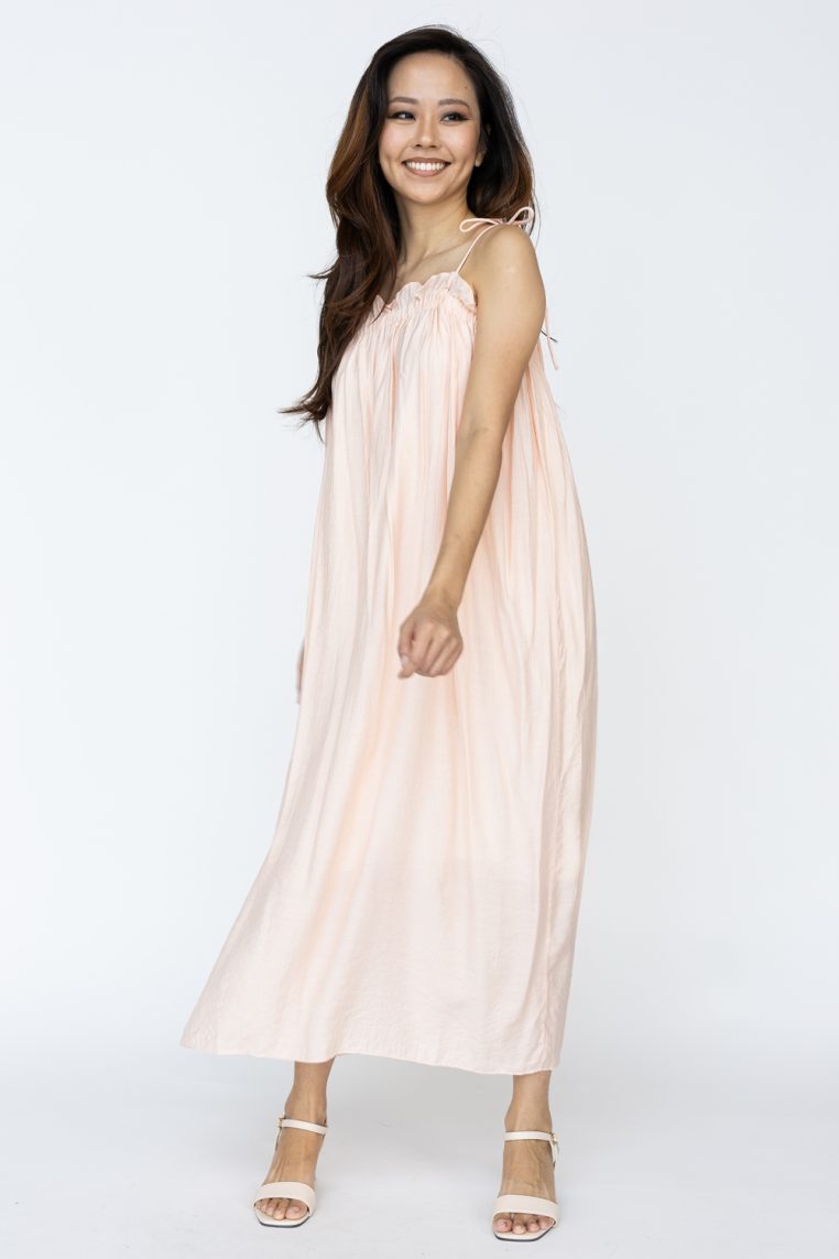 Ruffle Self Tie Strap Maxi Dress - Blush