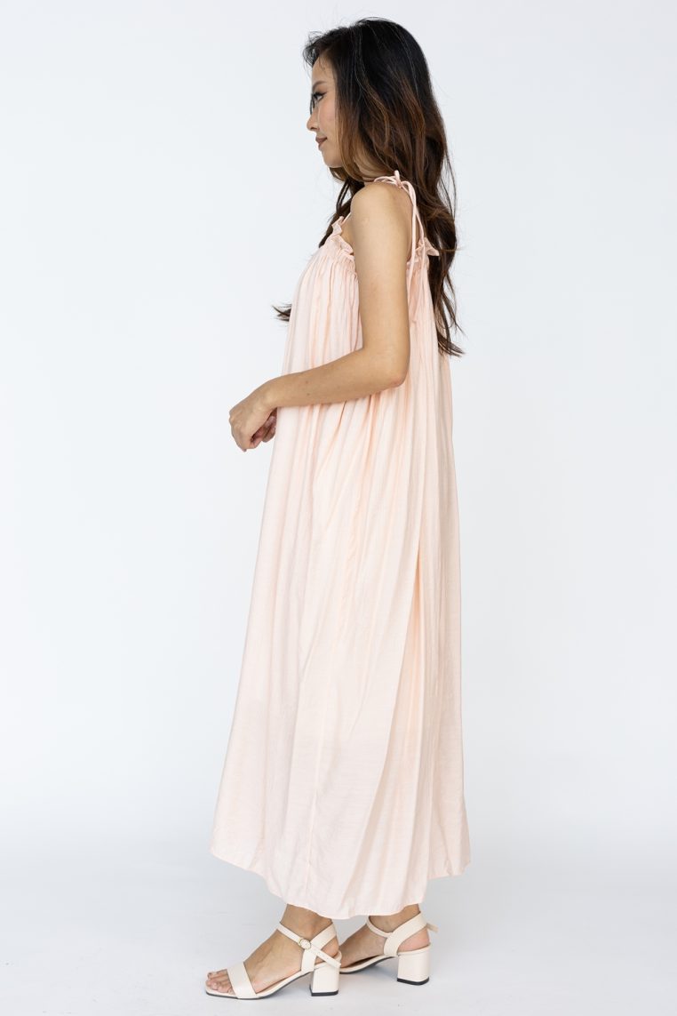 Ruffle Self Tie Strap Maxi Dress - Blush - Image 6