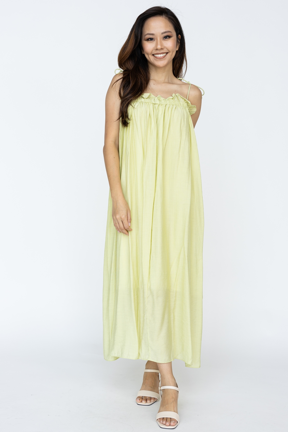 Ruffle Self Tie Strap Maxi Dress - Sage - Image 3
