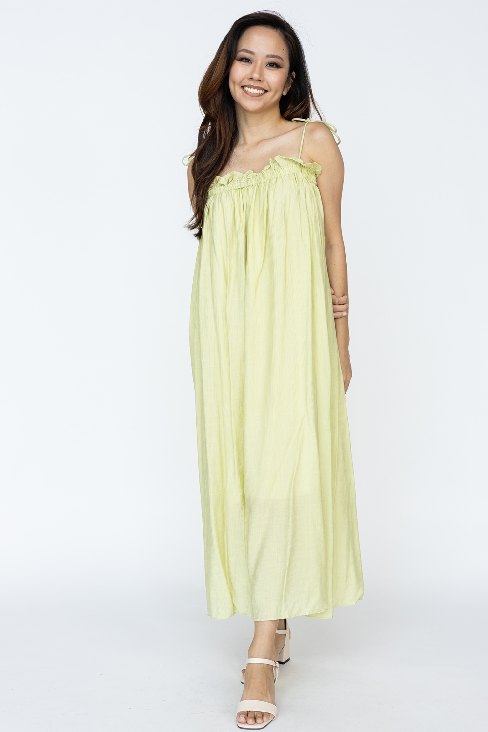Ruffle Self Tie Strap Maxi Dress - Sage - Image 4