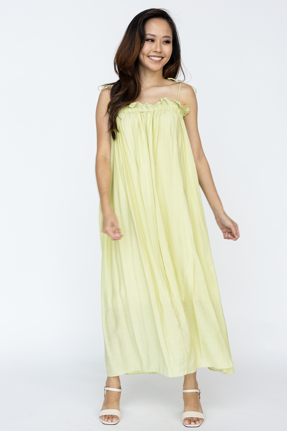 Ruffle Self Tie Strap Maxi Dress - Sage - Image 5