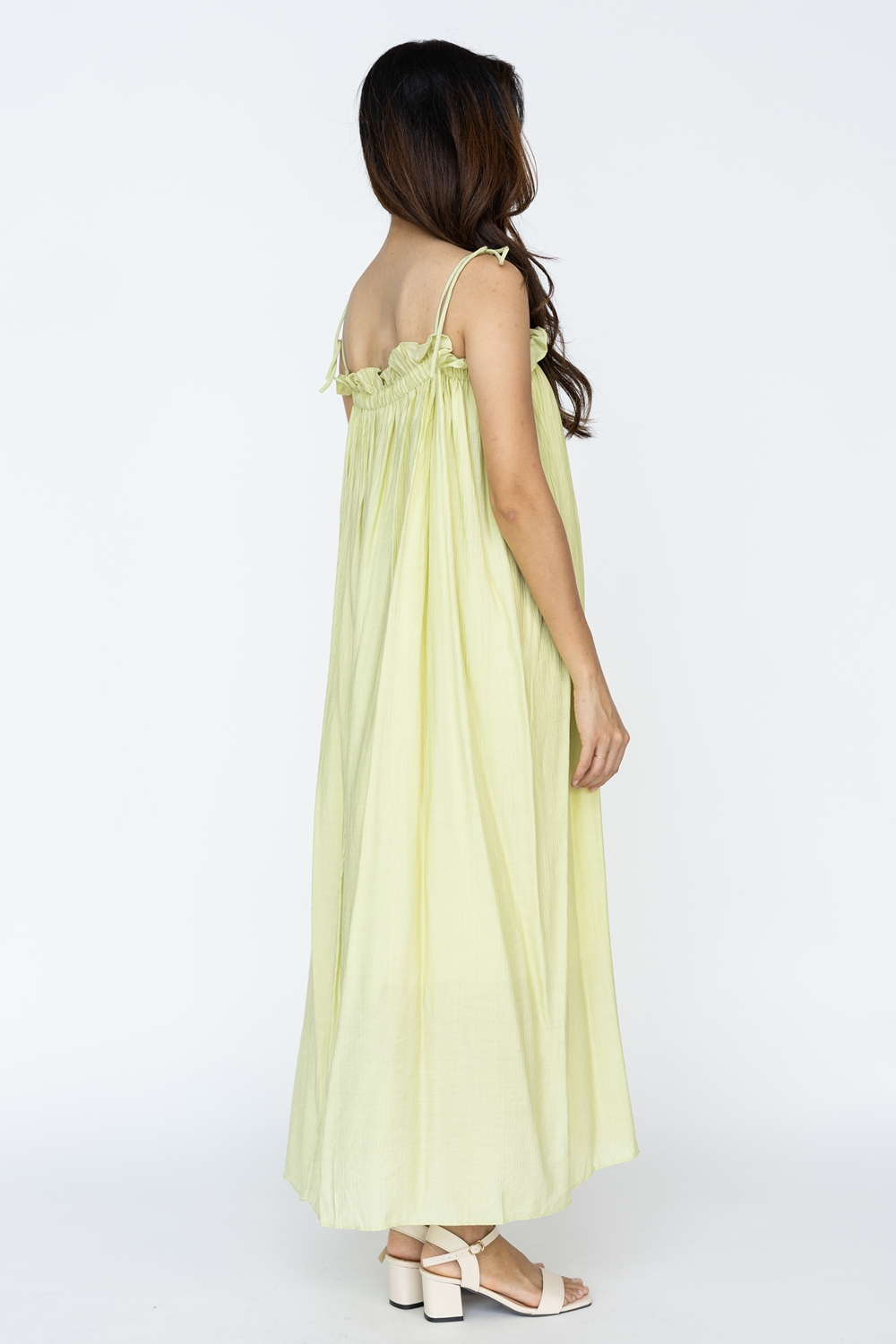 Ruffle Self Tie Strap Maxi Dress - Sage - Image 8
