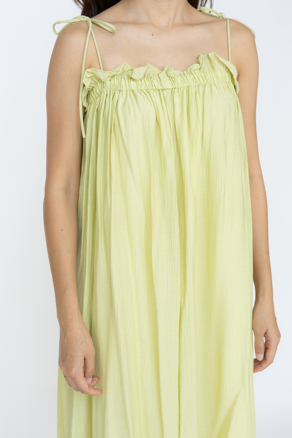 Ruffle Self Tie Strap Maxi Dress - Sage - Image 2