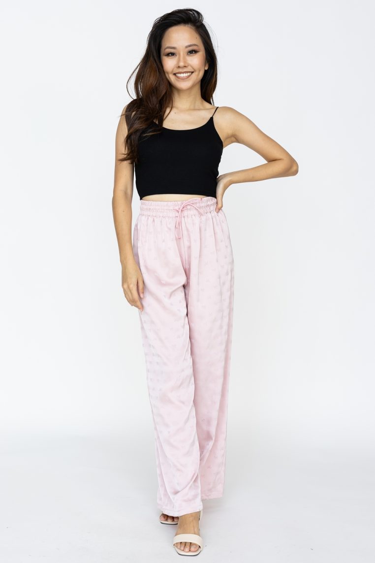 Coquette Ribbon Satin Jogger Pants - Pink