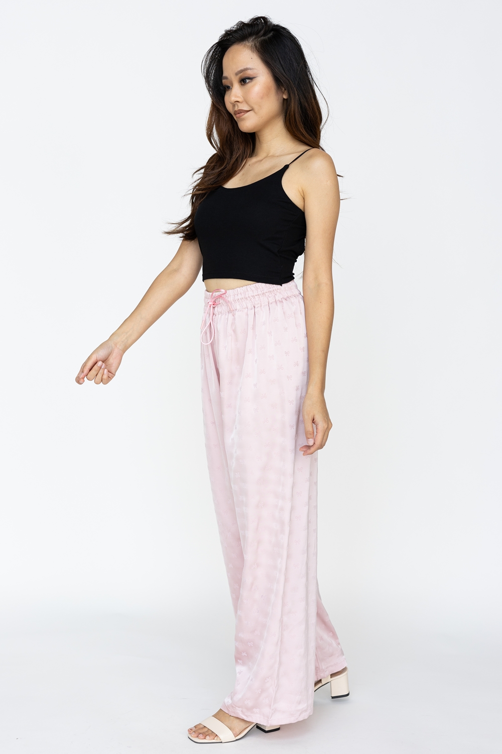 Coquette Ribbon Satin Jogger Pants - Pink - Image 4