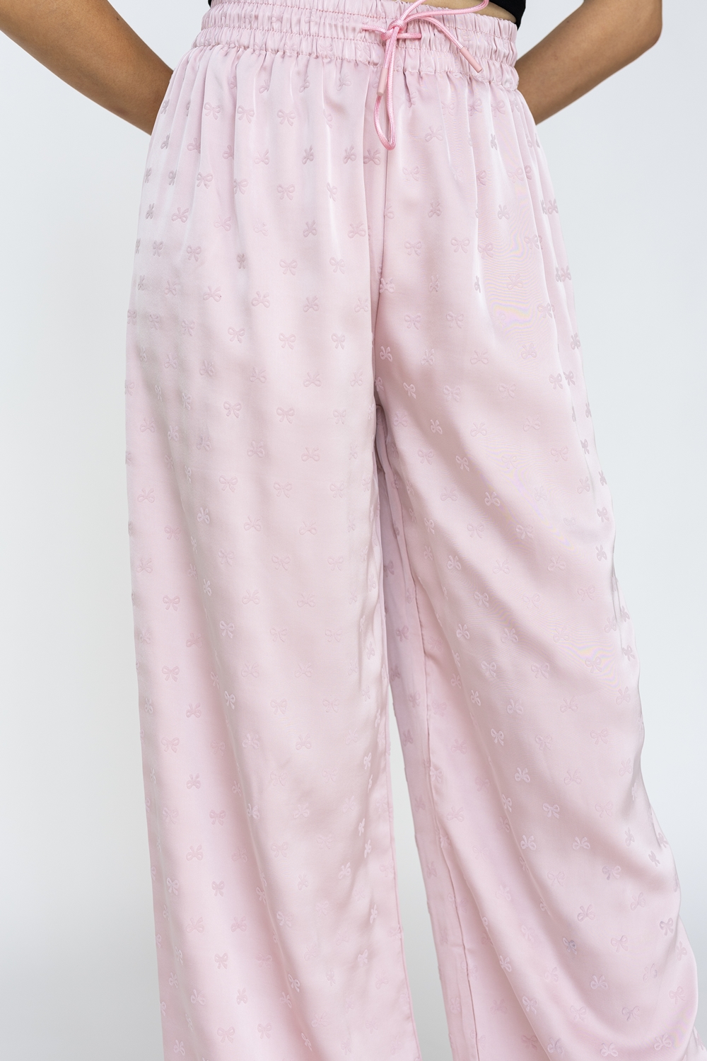 Coquette Ribbon Satin Jogger Pants - Pink - Image 2
