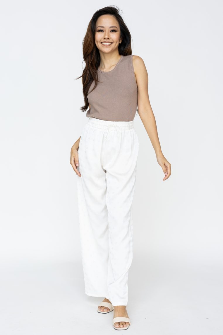 Coquette Ribbon Satin Jogger Pants - White