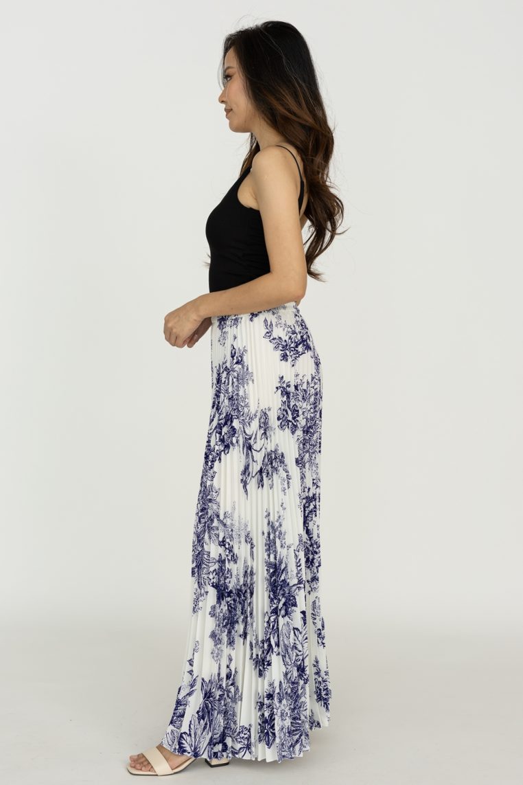 Stencil Floral Print Pleated Pants - Navy Blue - Image 5
