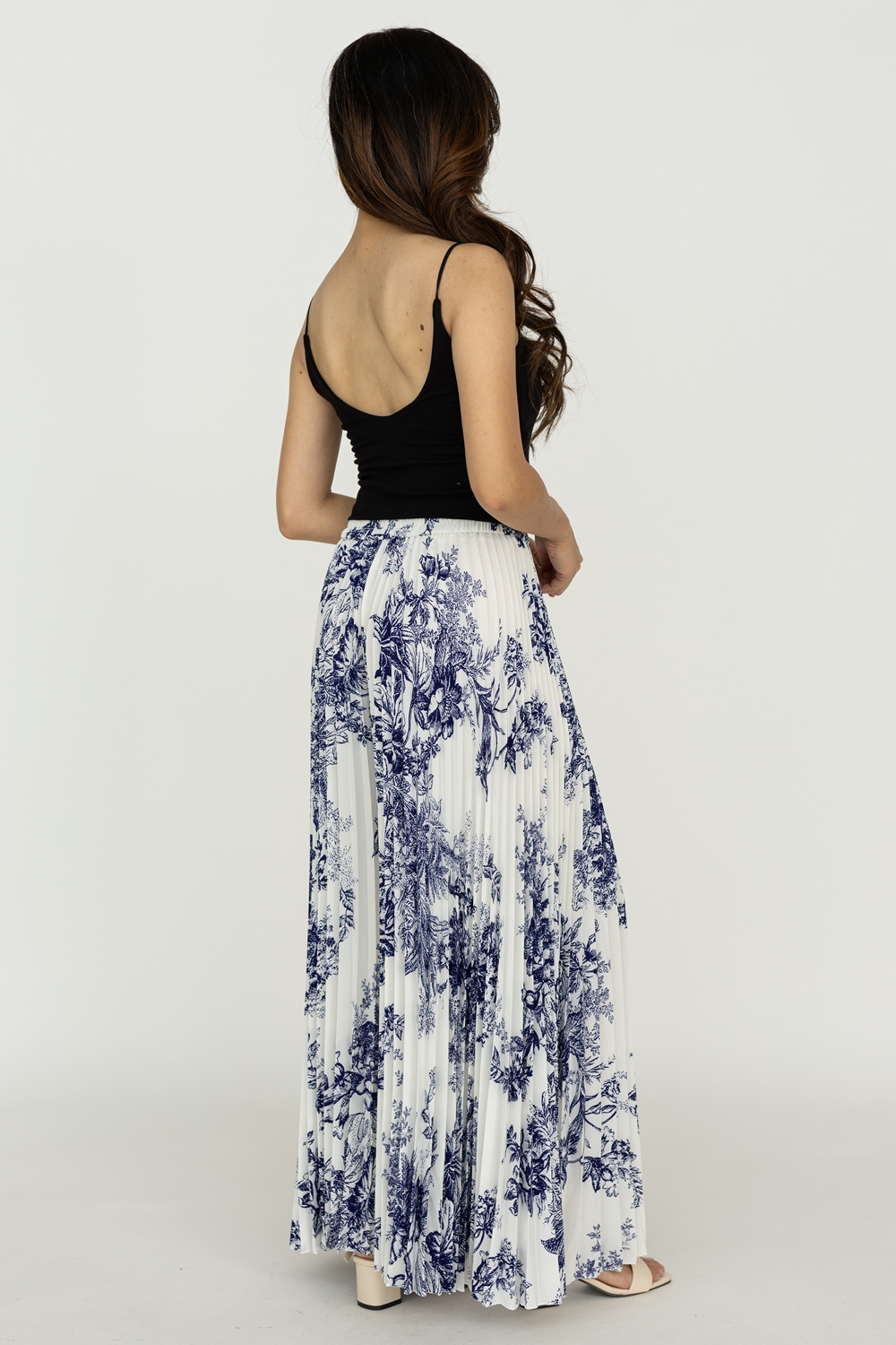 Stencil Floral Print Pleated Pants - Navy Blue - Image 6