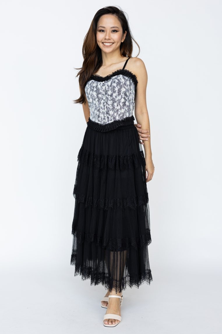 Lace Tiered Maxi Skirt - Black