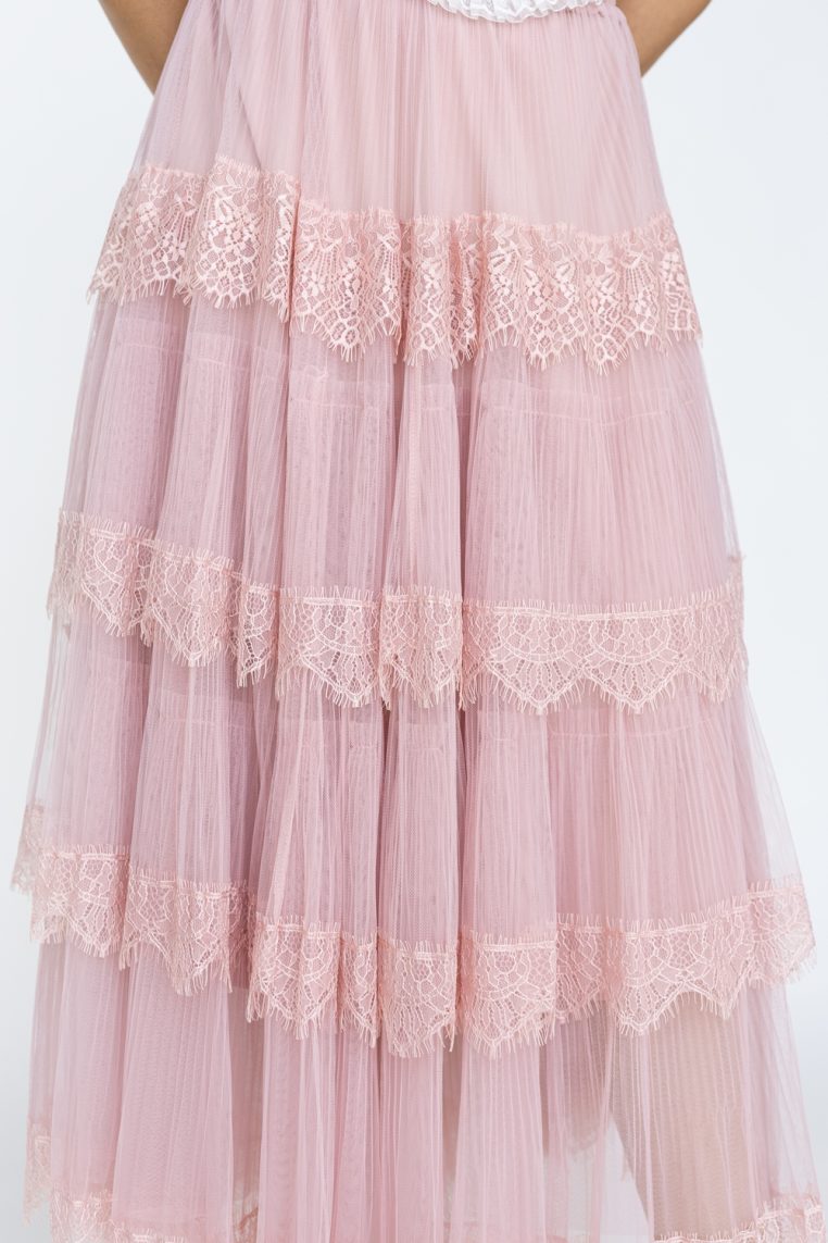 Alternative view of Lace Tiered Maxi Skirt - Pink