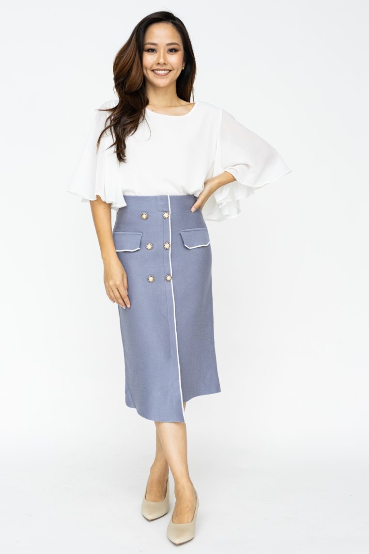 Piping Knit Button Midi Skirt