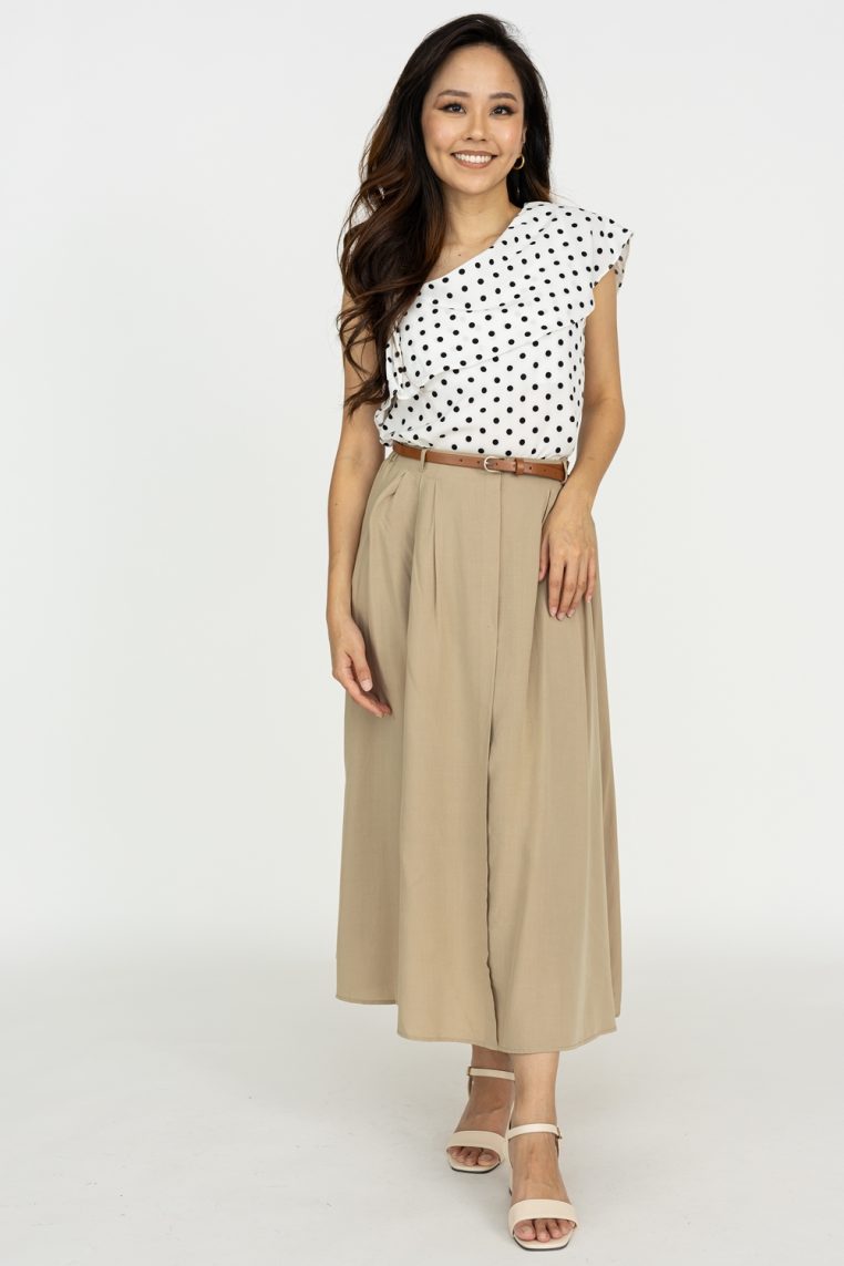 Flare Midi Skirt with Belt - Khaki