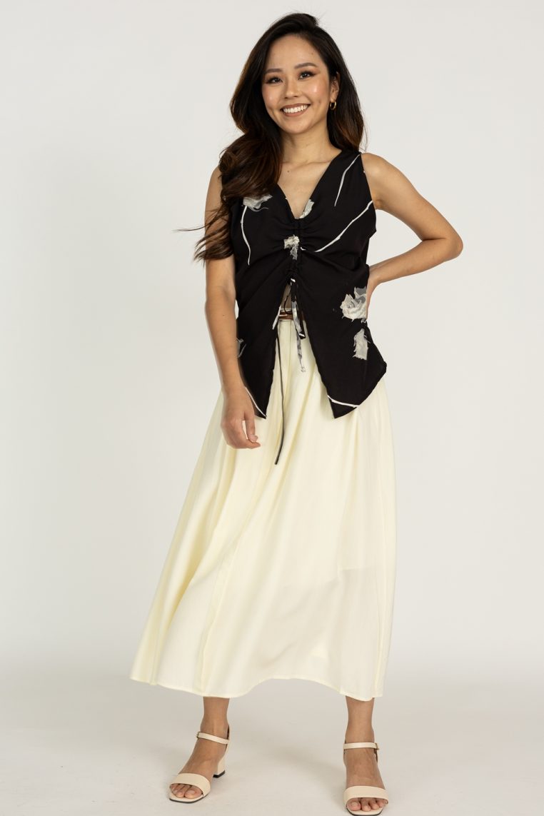 Flare Midi Skirt with Belt - Pale Yellow