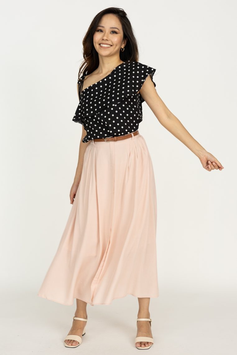 Flare Midi Skirt with Belt - Pink