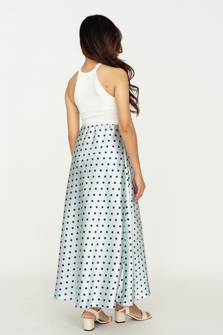 Polka Dot Satin A Line Maxi Skirt - Baby Blue - Image 5