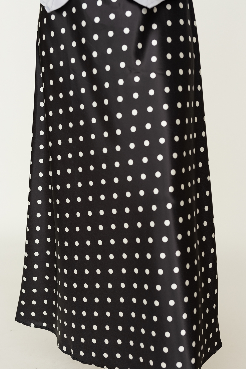 Polka Dot Satin A Line Maxi Skirt - Black - Image 2