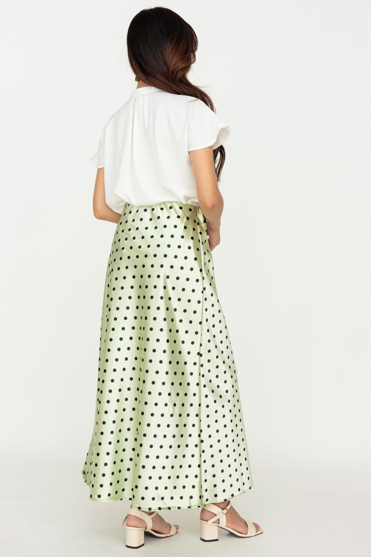 Polka Dot Satin A Line Maxi Skirt - Sage - Image 5
