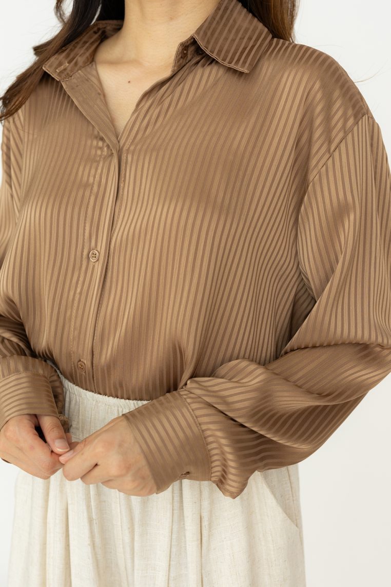Striped Boyfriend Shirt - Bronze - Image 7